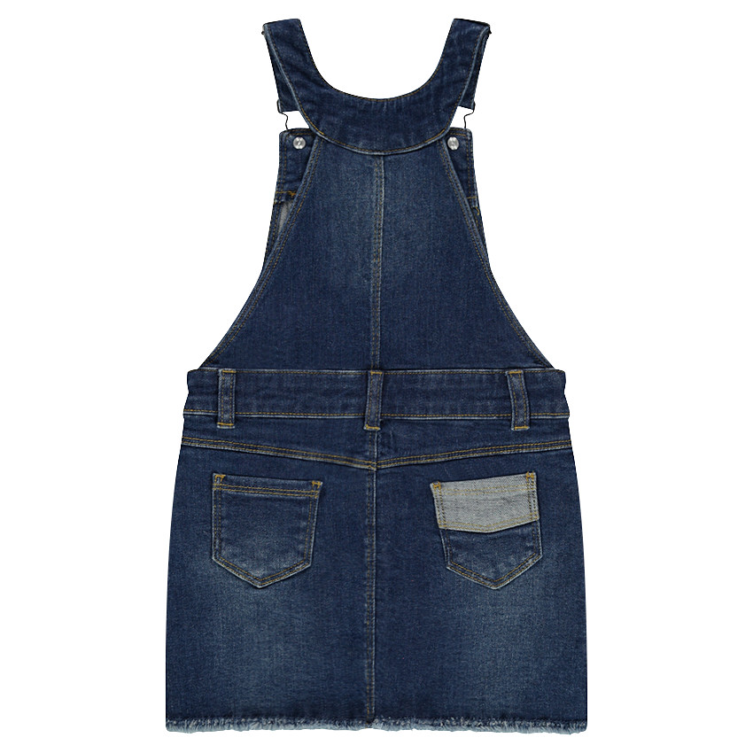 Vestido con efecto vaquero gastado y parches con letras de lentejuelas 