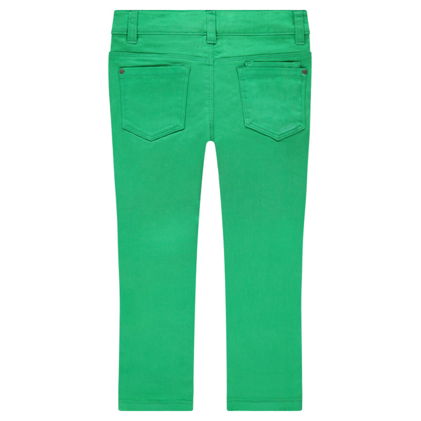 Pantalón de algodón liso verde con efecto desgastado.  