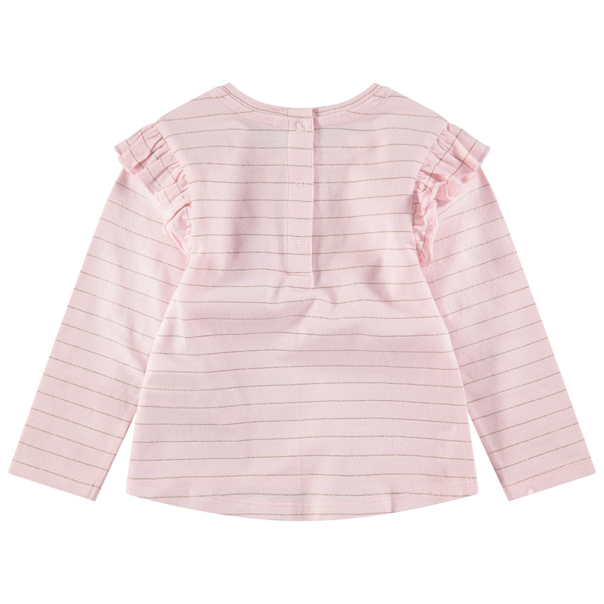 Camiseta de manga larga de punto con finas rayas doradas 