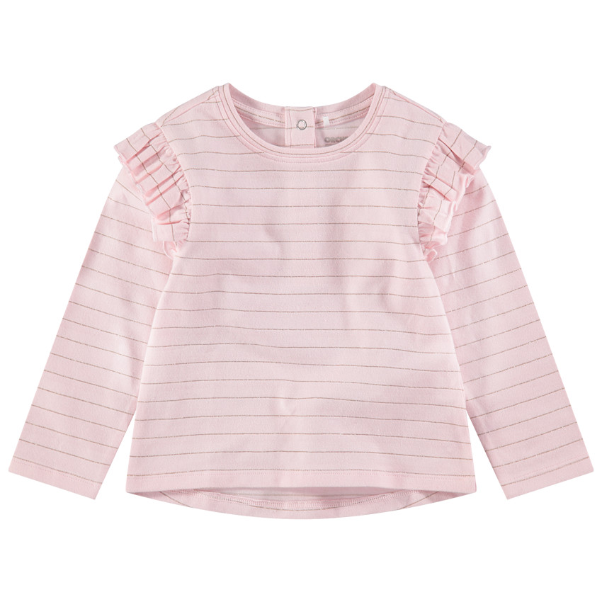 Camiseta de manga larga de punto con finas rayas doradas 