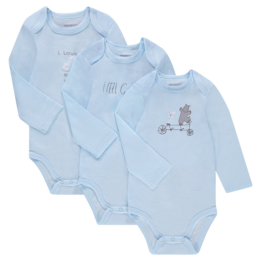 Juego de 3 bodies de manga larga de punto con estampados de fantasía 