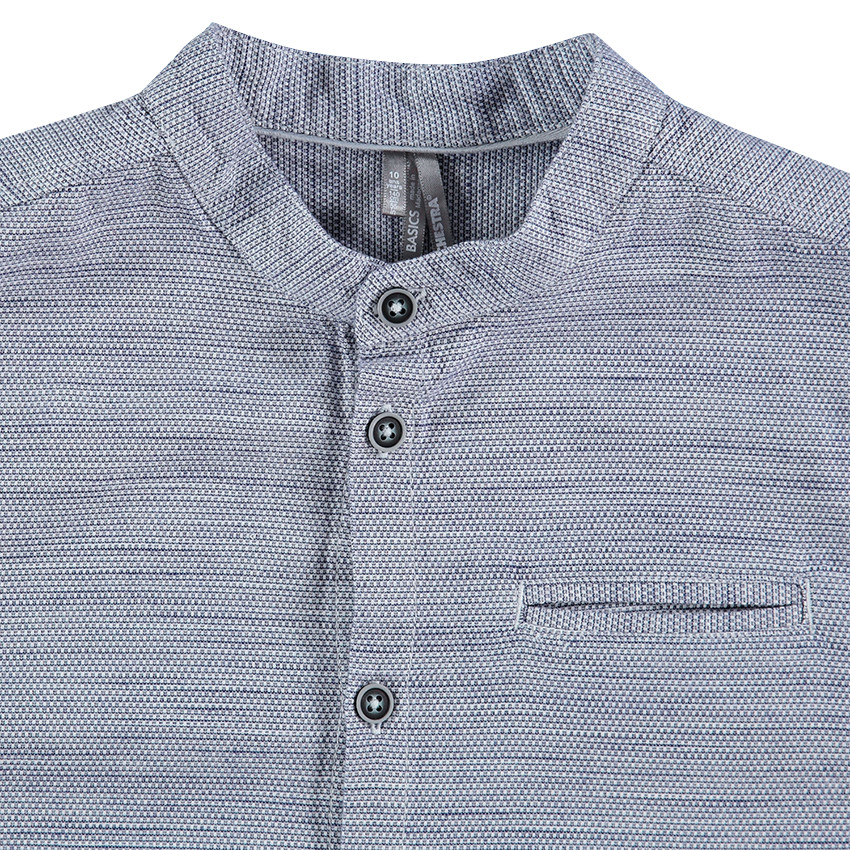 Camisa de manga larga de algodón jaspeado con cuello mao 