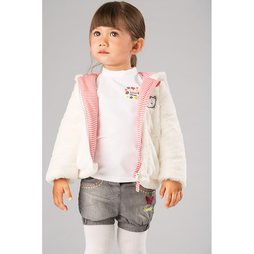 Short en chambray gris doublé jersey avec broderies fantaisie 