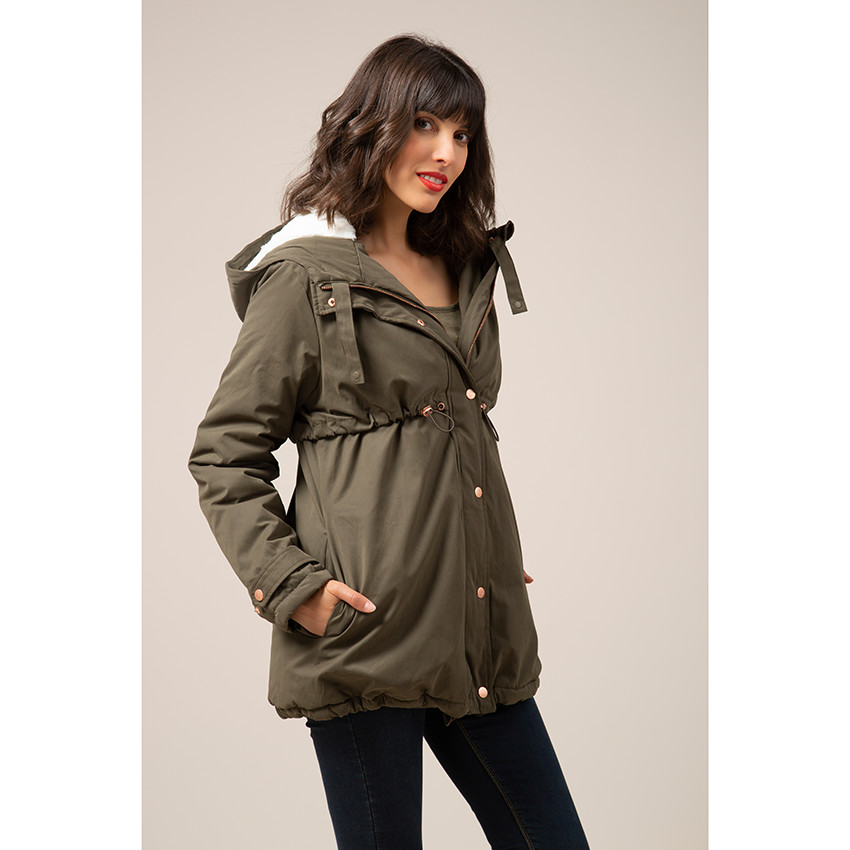 Parka de embarazo evolutiva con forro de sherpa 