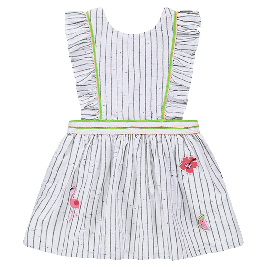 Vestido de rayas de algodón neps con parches y tirantes cruzados 