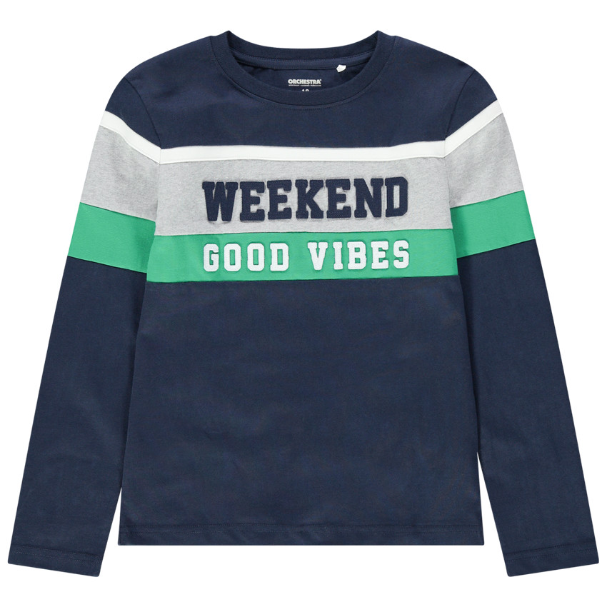 Júnior - Camiseta de manga larga con bandas que contrastan e inscripciones 