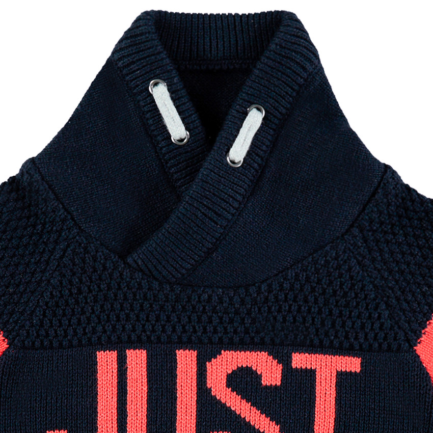 Jersey de punto de fantasía con cuello subido e inscripción de jacquard 