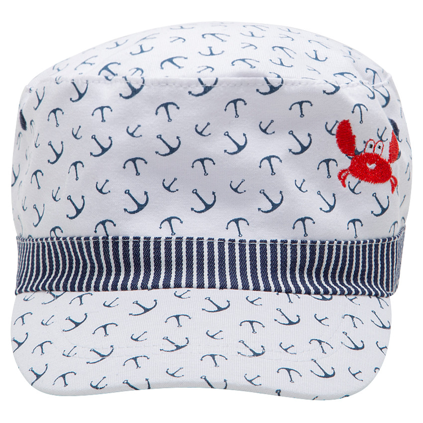 Gorra de sarga con anclas estampadas all over y galón de rayas 