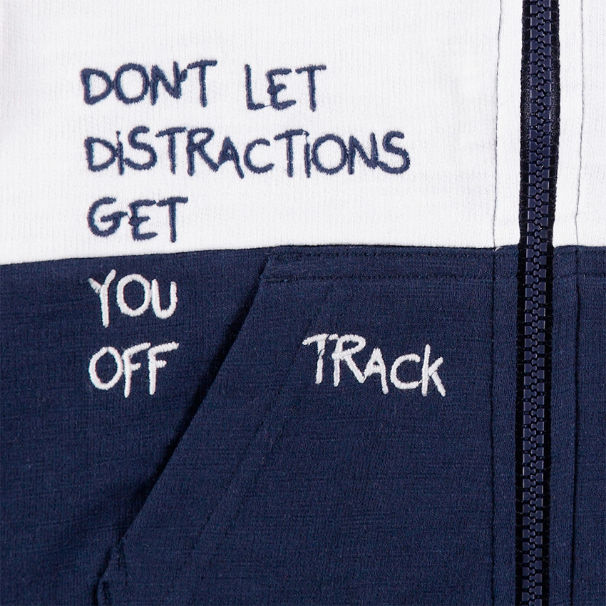 Chaqueta de felpa tricolor con mensaje estampado 