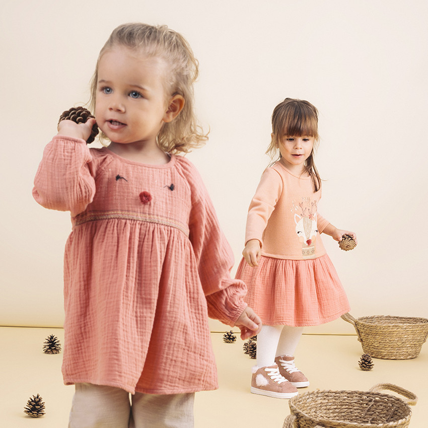 Tunique manches longues en coton tubique et broderies 