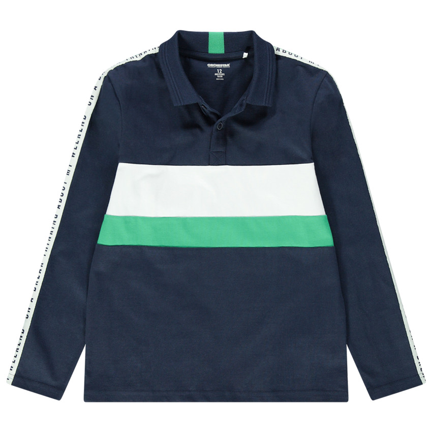 Júnior - Polo de manga larga con bandas e inscripción que contrastan 