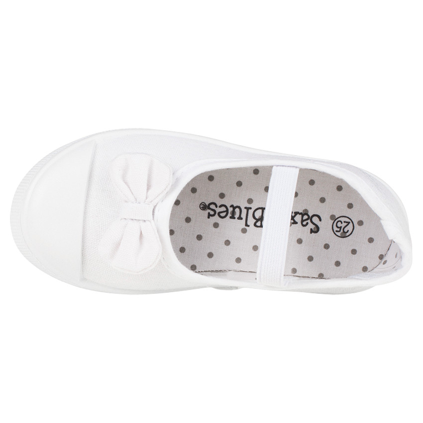 Zapatos merceditas con sujeción mediante elástico de tela con lazos 