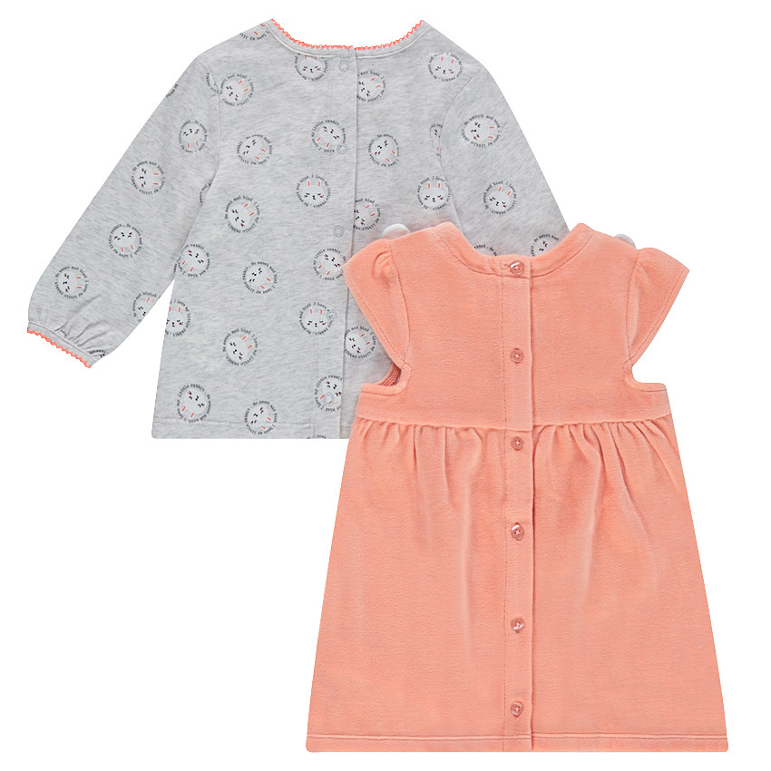 Conjunto de 3 piezas de camiseta con estampado, vestido de terciopelo y legging 