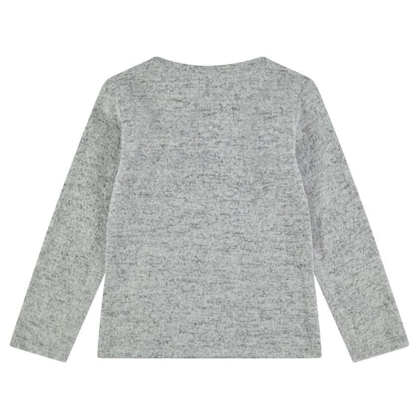 Camiseta de manga larga jaspeada de estilo navideño con muñeco de nieve bordado 