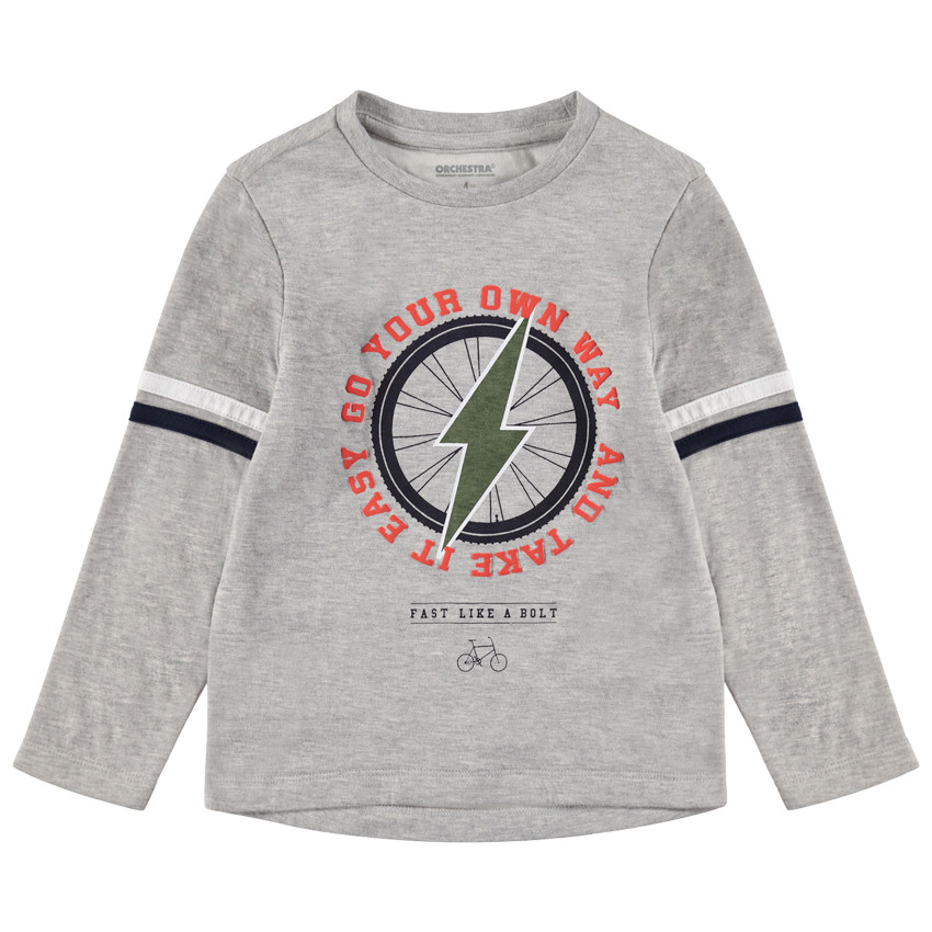 Camiseta jaspeada de manga larga con estampado de rayo 