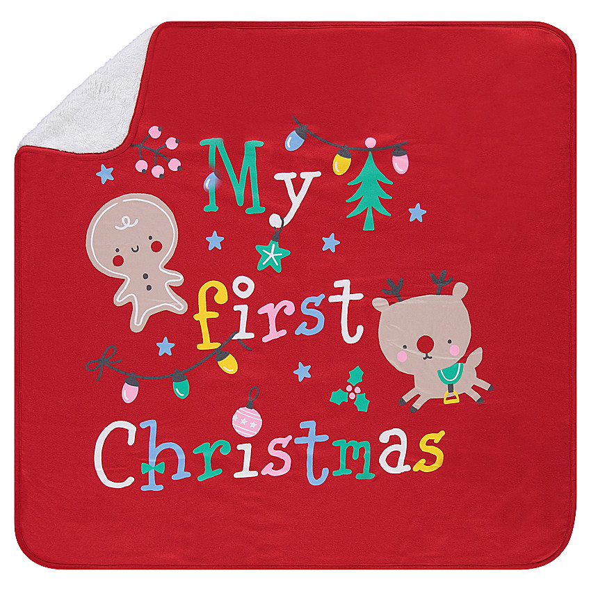 Manta de punto y borreguillo con personajes de navidad estampados 