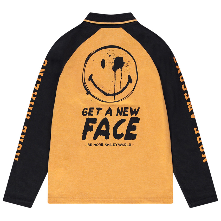Júnior - Polo de manga larga de punto bicolor con estampado Smiley 