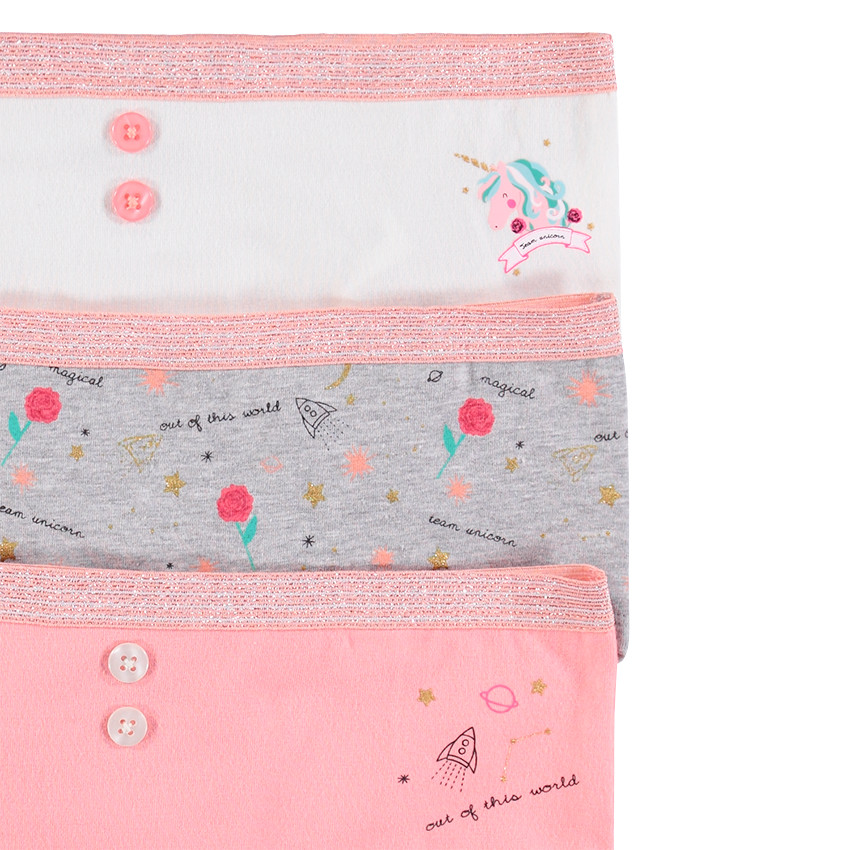 Júnior - Pack de 3 culottes de algodón con estampados de fantasía y botones  Additional Júnior - Pack de 3 culottes de algodón con estampados de fantasía y botones