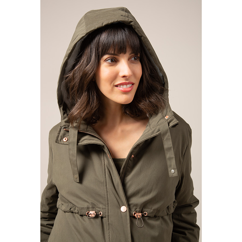 Parka de embarazo evolutiva con forro de sherpa 