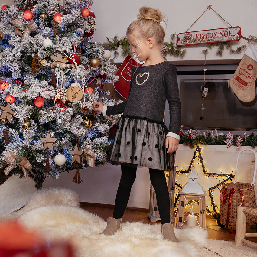 Robe de fêtes effet 2 en 1 bi-matière pour enfant fille 