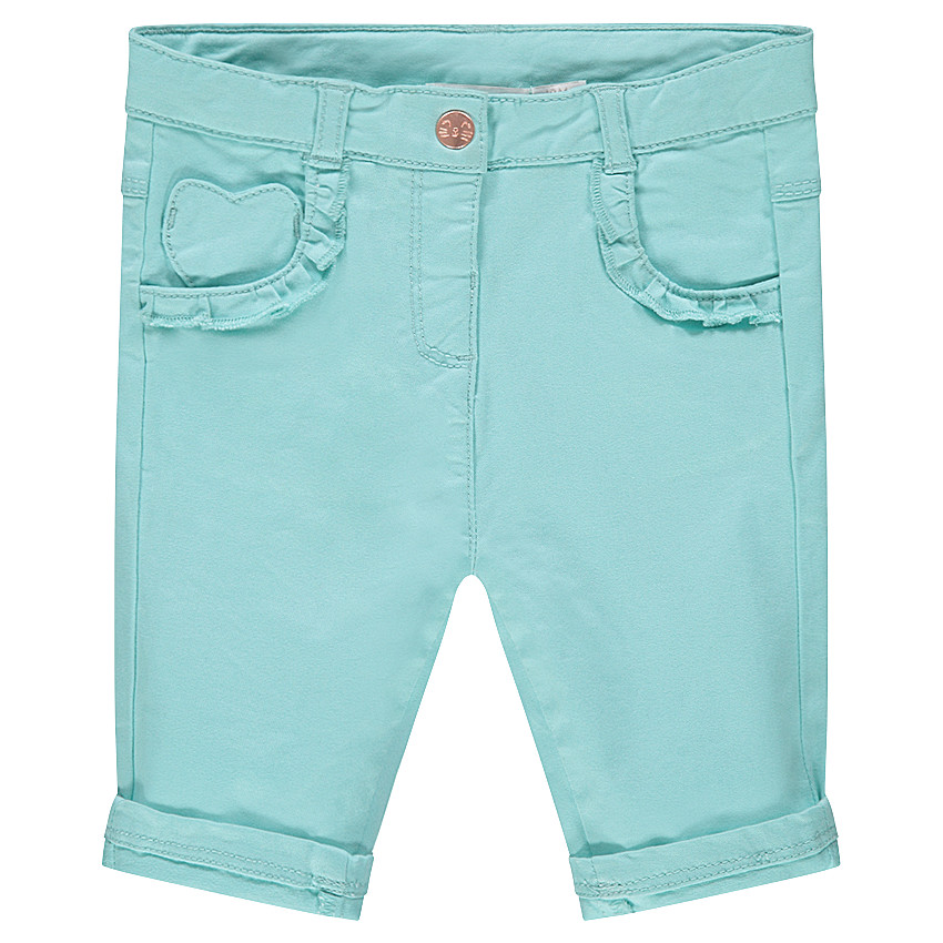 Pantalón de algodón azul con bolsillos con volantes 