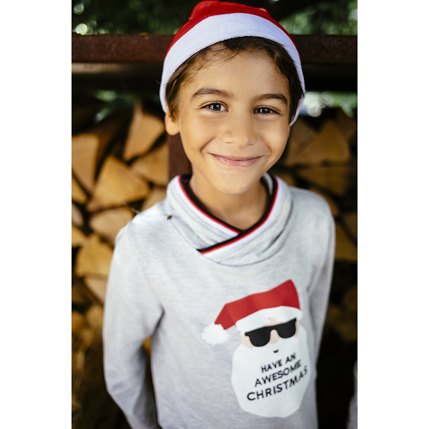 Camiseta de manga larga estampada papa  Noel con cuello de fantasía  