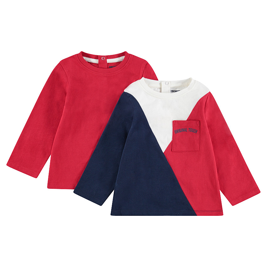 Juego de 2 camisetas de manga larga de punto liso/con bolsillo 