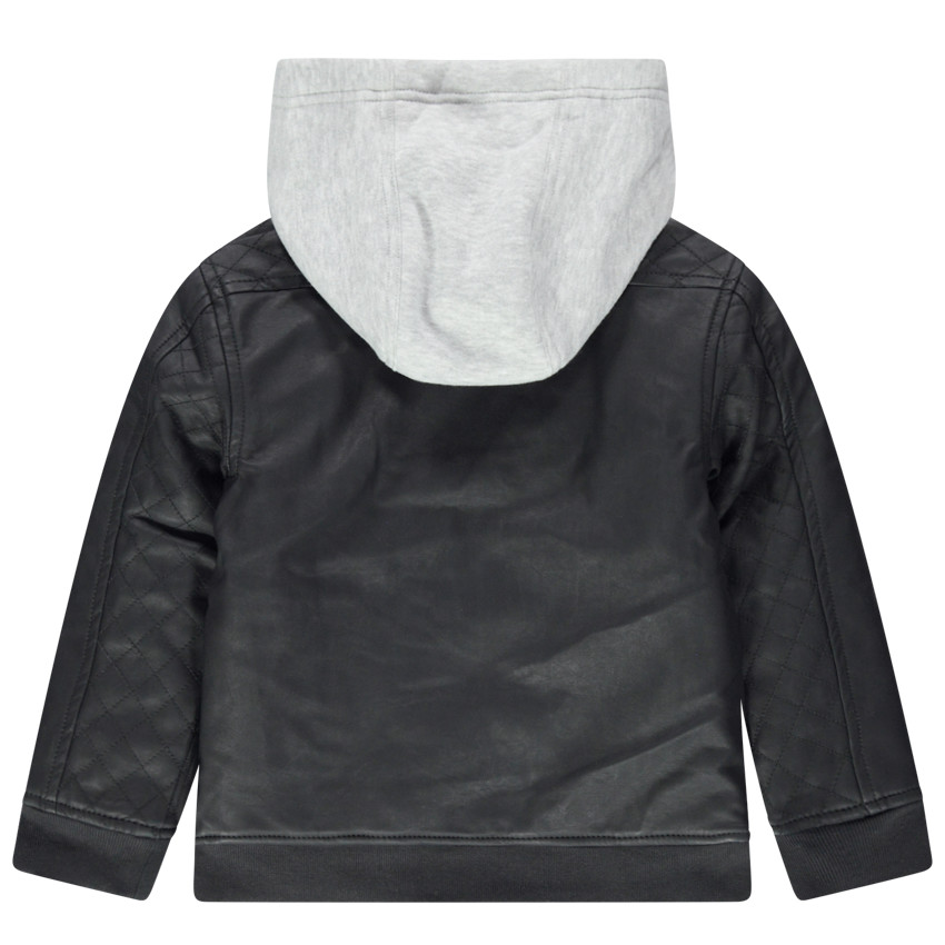 Cazadora de cuero de imitación con cruces y capucha de punto 