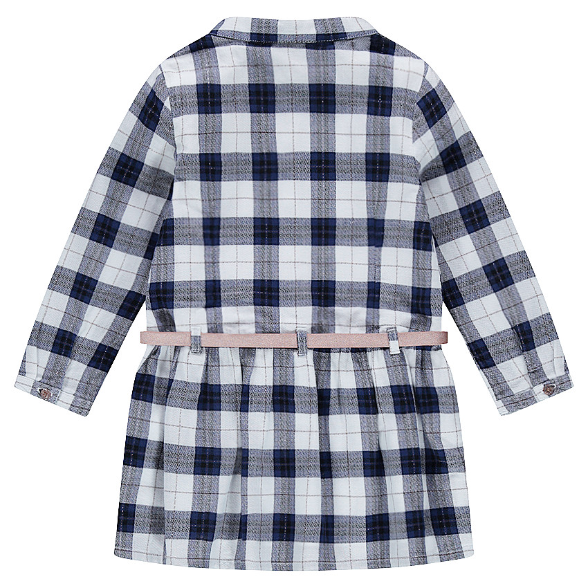 Vestido de manga larga de cuadros con cinturón desmontable que se ajusta  Additional Vestido de manga larga de cuadros con cinturón desmontable que se ajusta