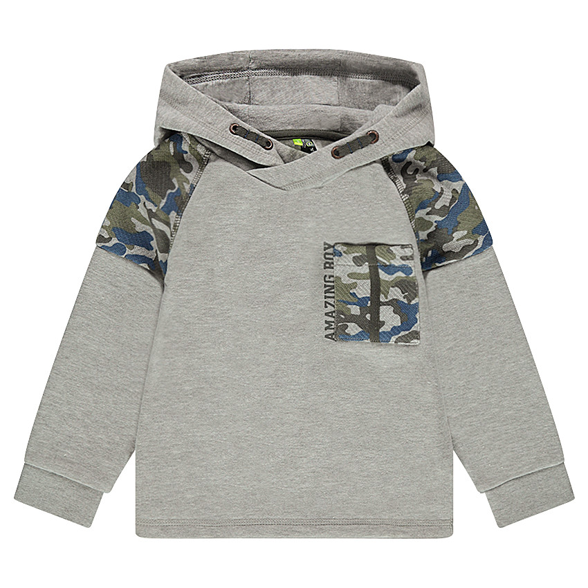 Sudadera con capucha de felpa con estampado militar y bolsillo 