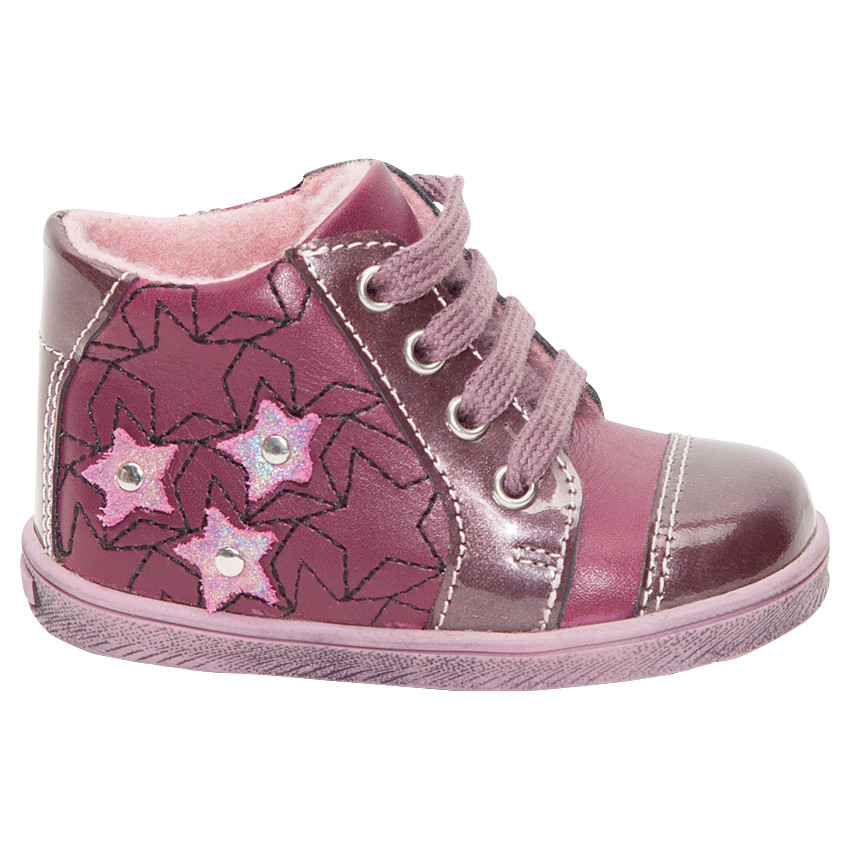 Botines de cuero con parches de estrella y forro de pelo falso 