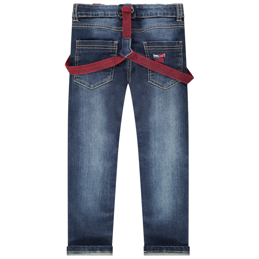 Vaqueros efecto desgastado con tirantes elásticos en los hombros 