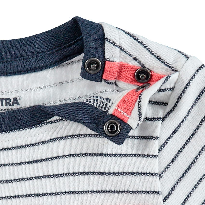 Conjunto con camiseta de rayas y bermuda de felpa con monstruo en la espalda 