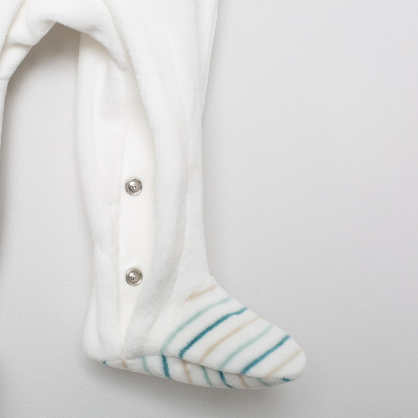 Pelele de terciopelo con mangas rayadas estampado gato  