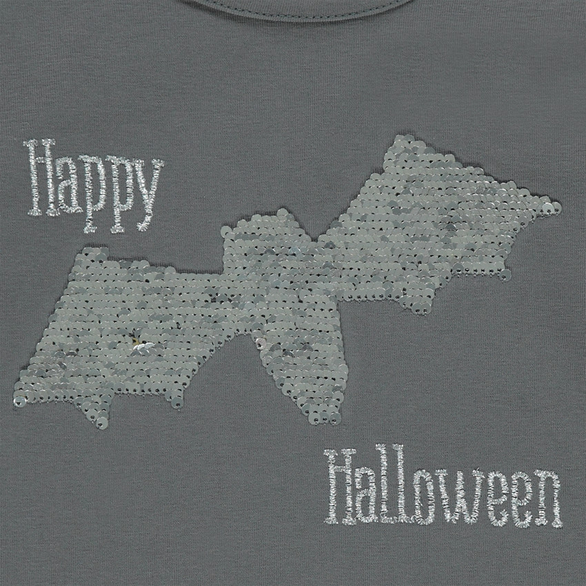 Camiseta especial halloween con estampado de murciélago y lentejuelas mágicas 