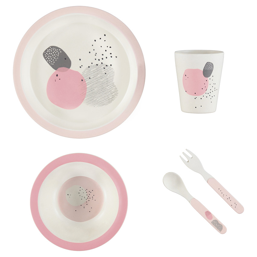 Conjunto para comer Sweetgraphic de bamboo 5 piezas - Rosa 