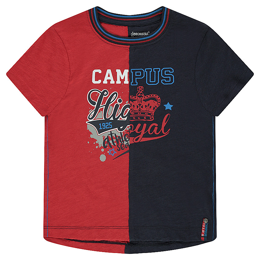 Camiseta de manga corta bicolor con estampado de fantasía 