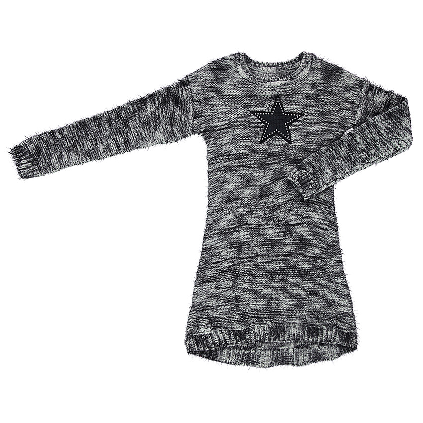 Júnior - Vestido de manga larga de punto mezclado con lazada cosida 
