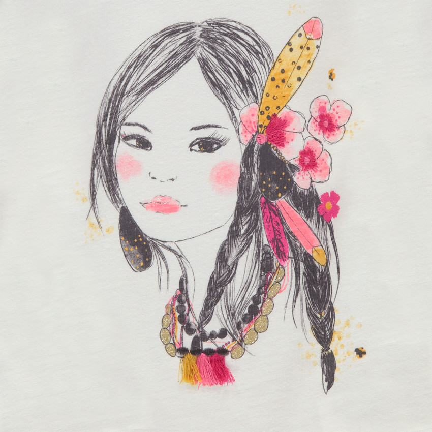Camiseta de manga larga de punto con princesa estampada y pompones de relieve 