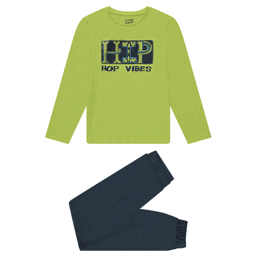 Pijama de punto bicolor con estampado de fantasía en la parte delantera 