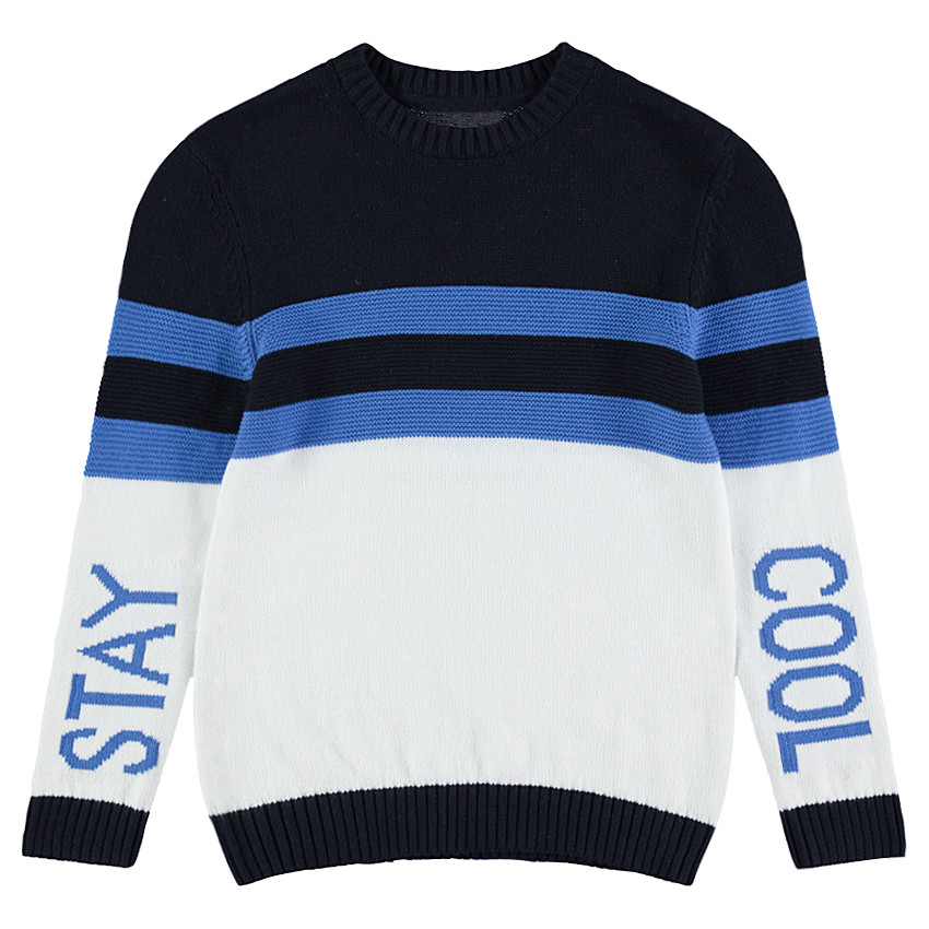 Júnior - Jersey de punto de fantasía con bandas que contrastane inscripciones 