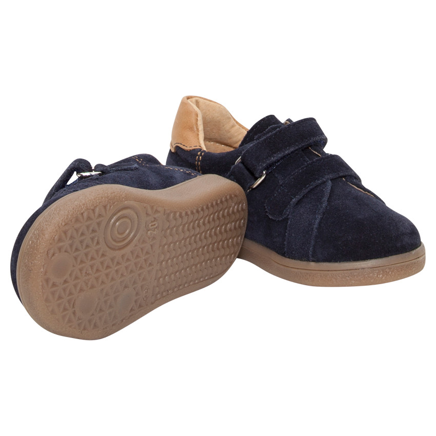 Zapatillas deportivas bajas de piel con velcros y apliques camel 