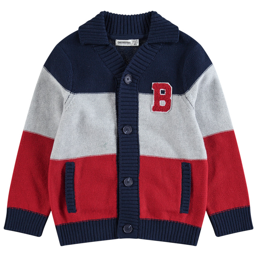 Chaqueta tricolor con letras de rizo cosidas 