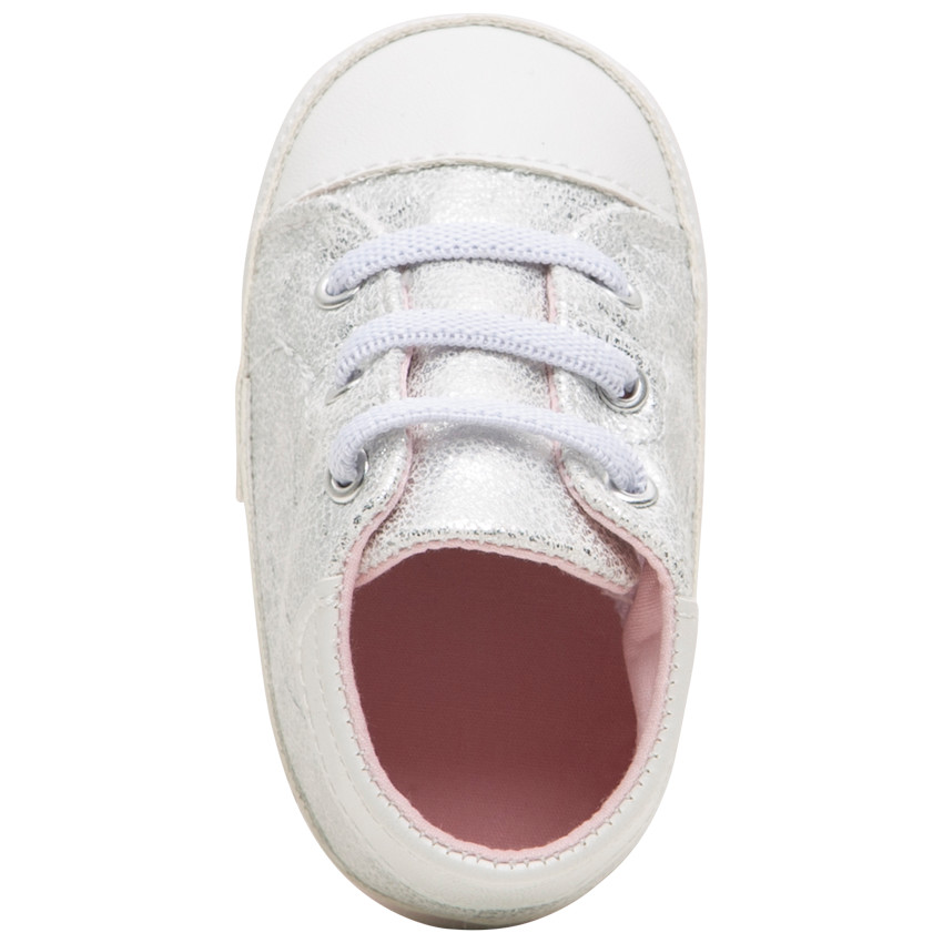 Zapatillas flexibles para bebé plateadas con elásticos 