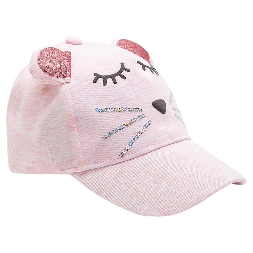 Visera de punto de rato con lentejuelas y orejas de relieve 