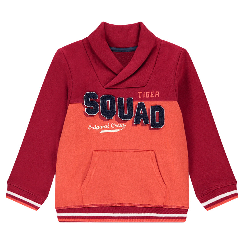 Sudadera de felpa bicolor con inscripción de rizo y bolsillo 
