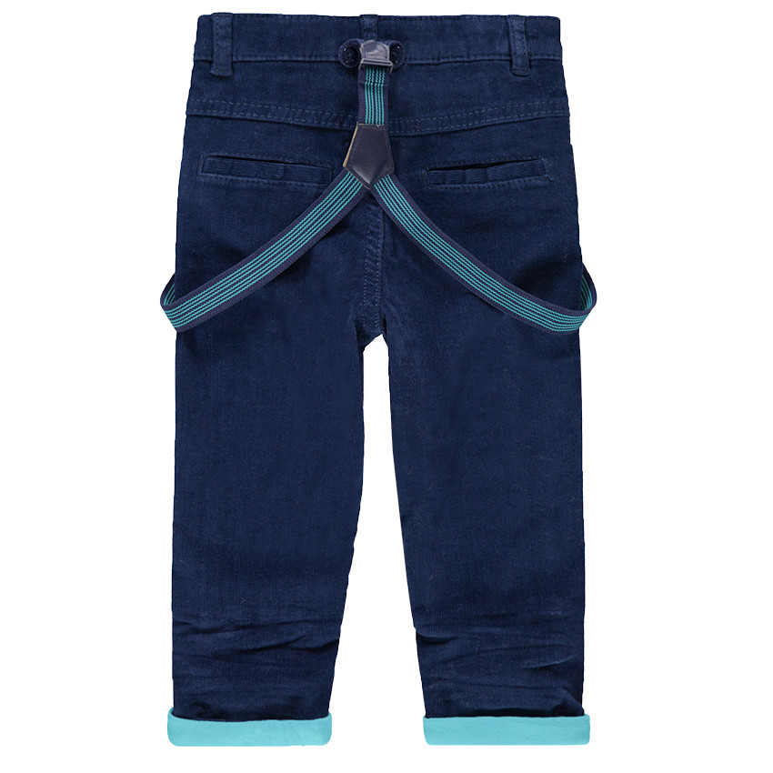 Pantalón de terciopelo con forro de punto y tirantes elásticos de rayas 