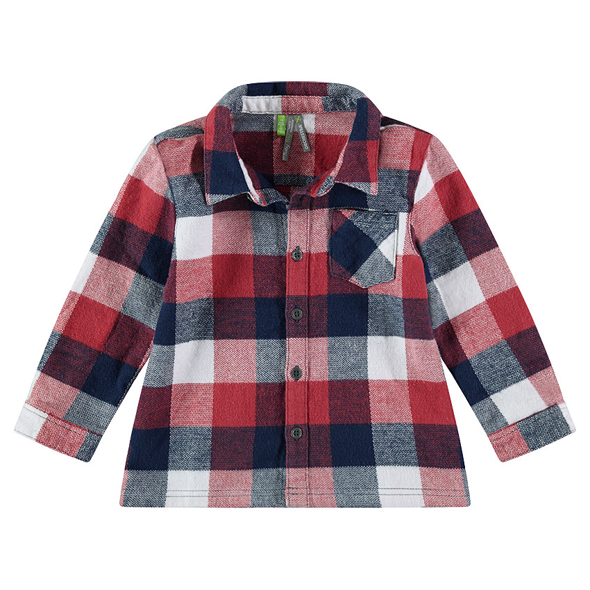 Camisa de manga larga de franela de cuadros que contrastan 