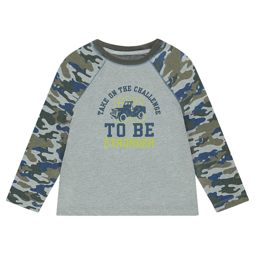 Camiseta de manga larga con estampado militar y dibujo por delante 