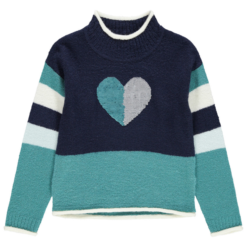 Pull en tricot contrasté à coeur en sequins magiques 